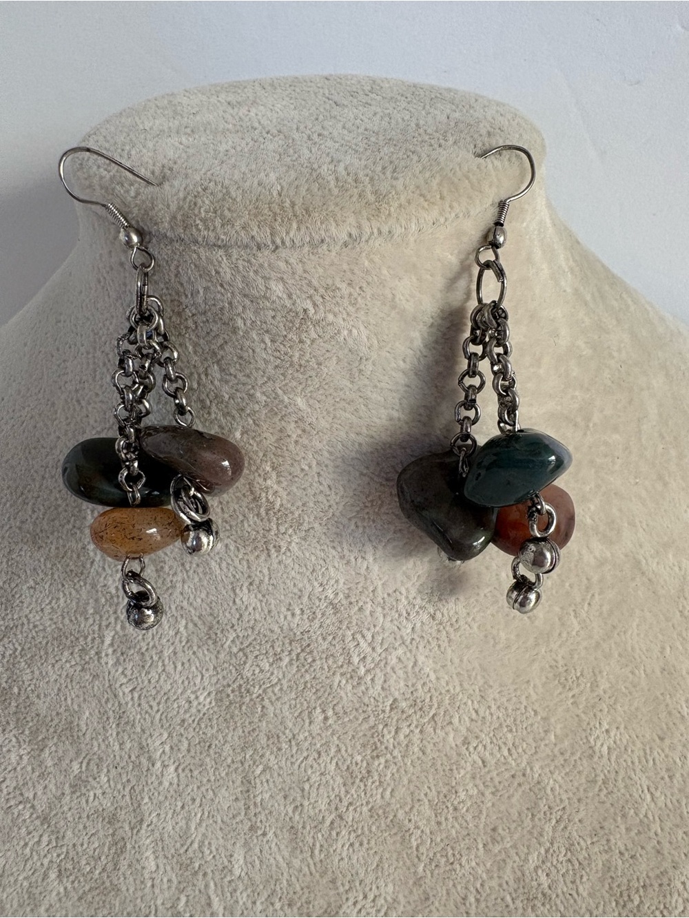 Boho Cha Cha Earrings Mixed Stone Dangle Earrings Earth Tone Jewelry